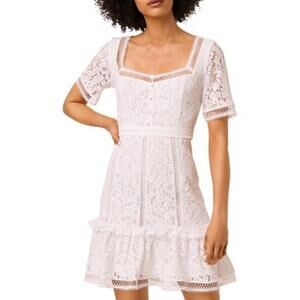 French Connection Amisha Mini Dress Lace Ruffle Hem Cottagecore Romantic Size 4